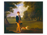 Young Man with a Cricket Bat Walking a Spaniel in the Grounds of Eton College
