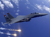 F-15E Strike Eagle Fires Flares During an Aerial Training Dog Fight Off the Coast of Guam