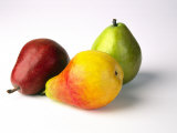 Three Pears, Red, Yellow and Green, on White Background