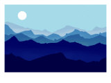 Layers of Mountain Ranges Lead to a Horizon with Bright Moon