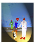 Three Clowns a Tiger and a Dog