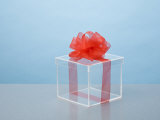 Clear Box with Red Ribbon and Bow