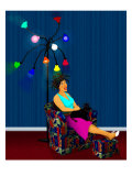 Woman Lounges under Lights with Poodle in Beauty Salon