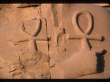 Stone Carvings of Ankh, Symbols of Eternal Life, and a Hand