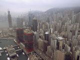Aerial View of Central Hong Kong and its Skyscrapers