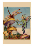 Buy Sprite Needs His Socks Darned By a Dragonfly Who Is Sitting On a Mushroom at AllPosters.com