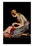 Woman Cuts a Dress Patter with Her Scissors