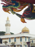 Dragon and Mosque at Sam Kow Tong Chinese Temple, Kuala Lumpur, Malaysia, Southeast Asia, Asia