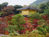 Autumn Colour Leaves, Golden Temple, Kinkaku Ji (Kinkakuji), Dating from 1397, Kyoto, Japan, Asia