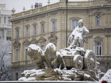 Cibeles Statue in Snow, Plaza De Las Cibeles, Madrid, Spain, Europe
