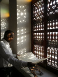 Man Reading the Koran in a Doha Mosque, Doha, Qatar, Middle East