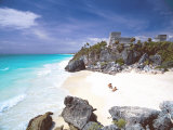 Mayan Ruins Overlooking the Caribbean Sea and Beach at Tulum, Yucatan Peninsula, Mexico
