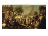 A Market Scene in a Town with Mounted Oriental Travellers and Girls Dancing, 1748
