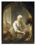 Buy A Kitchen Maid seen through a Window Cleaning Pots at AllPosters.com