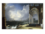 A Capriccio View with Classical Ruins by the Sea