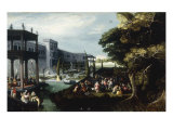 A Fete Galante in the Gardens of a Palace with Figures Merrymaking