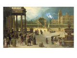 Elegant Figures Promenading in the Gardens of a Villa