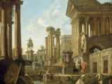 Architectural Capriccio with Ruins, Equestrian Statue of Marcus Aurelius and Figures by a Pool