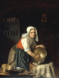 An Interior with a Maid Cleaning Pots