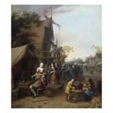 Buy A Market Scene in a Town with an Apple Vendor and Figures seated at a Table Drinking at AllPosters.com