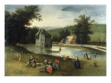 A Landscape with Gentlefolk Feasting, a Moated Castle in the Background
