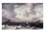 Buy A Fishing Boat on Rough Seas with other Larger Sailing Vessels, 1633 at AllPosters.com