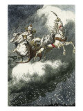 The Snow Queen: 'Are you cold? Come underneath my fur coat!', Woodcut illustration, 1881