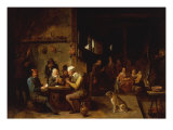 A Farmhouse Interior with Peasants at a Table Playing Cards Poker Poster