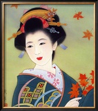 Japanese Geisha in Fall Leaves