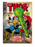Marvel Comics Retro: The Mighty Thor Comic Book Cover #144, Charging, Swinging Hammer (aged)