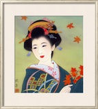 Japanese Geisha in Fall Leaves