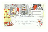 Joyful Christmas, Dogs in Front of Fire