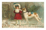 Best Wishes for Christmas, Girl with Borzoi