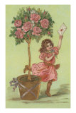 Girl Running Around Rosebush with Letter