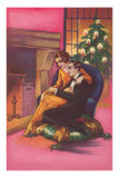 Couple at Fireplace with Christmas Tree