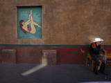 Elderly Man Sits Near the US/Mexican Border before Legally Crossing on Foot from Nogales to Arizona