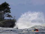 Photographing Heavy Surf Generated by Hurricane Bill While Kayakers and Surfers Wait for a Wave to 