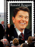 Former First Lady and Giant Replica of US Postage Stamp Honoring Late Husband, Ronald Reagan