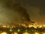 Government Building Burns During Heavy Bombardment of Baghdad, Iraq by U.S.-Led Forces