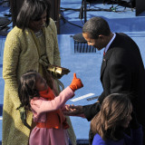 President Barack Obama is Congratulated by his Daughter after Taking the Oath of Office, Washington Photographic Print