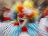 Clown Celebrates During a Colourful Historical Carnival Procession in Wasungen, Germany