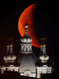 Buy Moon is Seen Rising in the Sky Above the Domes of the Smolny Cathedral in St.Petersburg, Russia at AllPosters.com