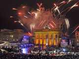 Fireworks at the Brandenburg Gate in Berlin, Germany Commemorating the Fall of the Berlin Wall