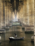Buy Fisherman Casts His Net in the River Ganges on the Outskirts of Allahabad, India at AllPosters.com