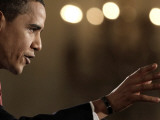 President Barack Obama Answers a Question During His First Prime Time Televised News Conference Photographic Print