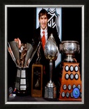 Alexander Ovechkin with 2008 Hart Trophy, Pearson Award, Ross Trophy & the Rocket Trophy