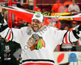 Dustin Byfuglien with Chicago Blackhawks Flag 2010 Stanley Cup Finals