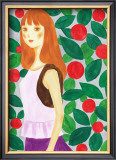Girl with a Long Hair Surrounded by Flowers Framed Art Print