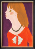 Girl in a Red Dress with a Ribbon Framed Art Print