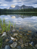 Stones Along Shore of Frog Lake with Mountain Peaks in Back, Sawtooth National Recreation Area, USA